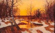 Edward Rosenberg Solnedgang i vinterlandskap oil painting on canvas